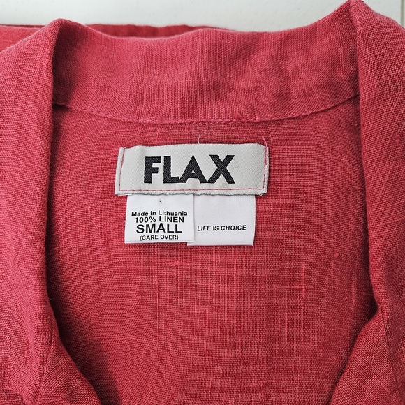 FLAX 2 Piece Set Linen Top & Wide Leg Crop Pants Red Womens Small Boho Lagenlook - Picture 11 of 13